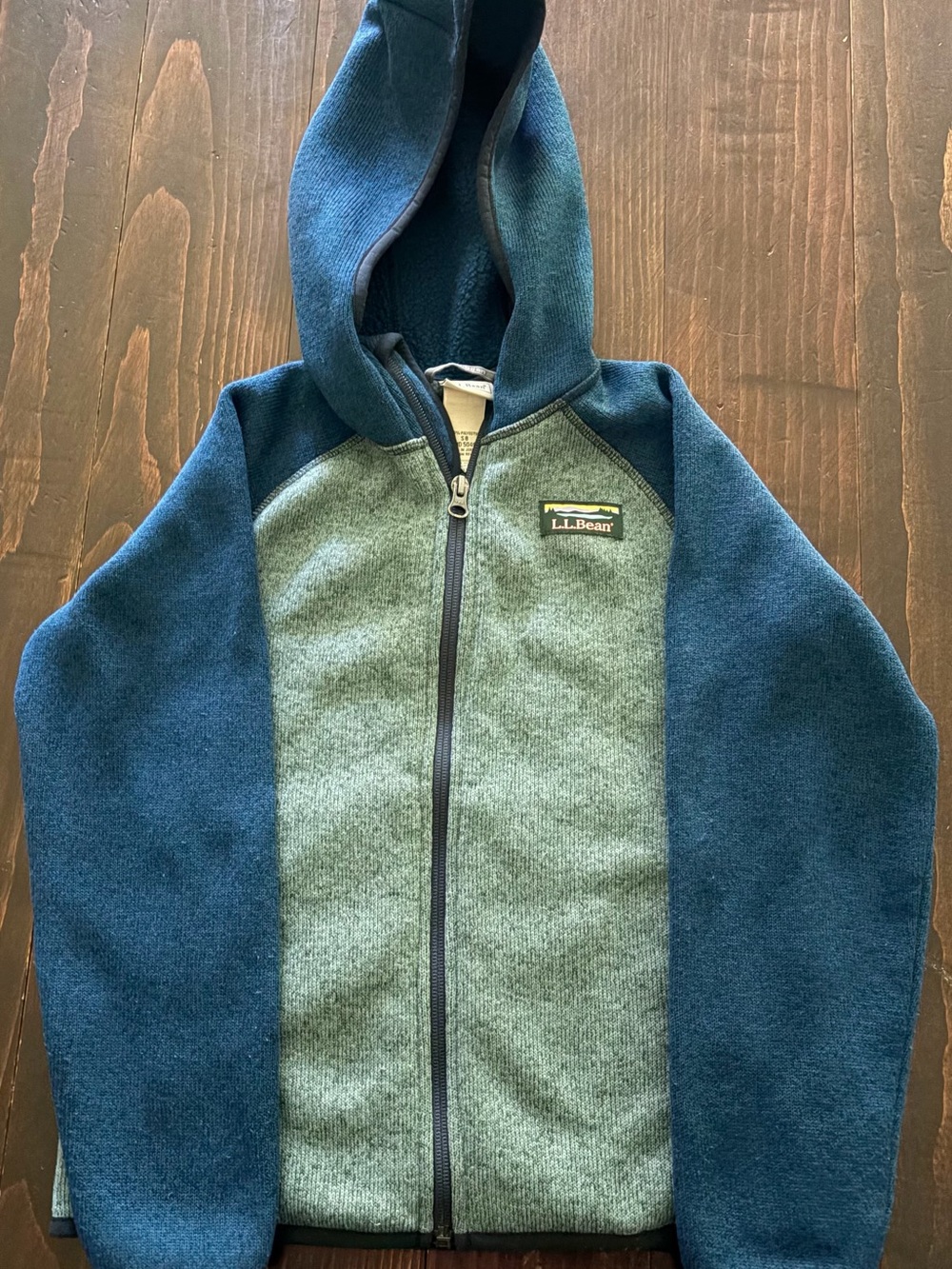 L.L. Bean Kids Two-Tone Blue and Green Hooded Fleece Jacket